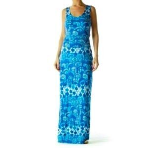 Tracy Reese Abstract Pattern Blue Print Maxi Dress Size Small